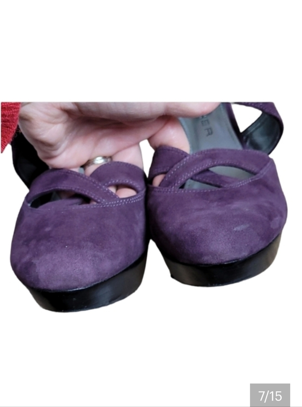 Marc Fisher Women's Suzy Suede leather platform strappy heels black purple 9 M - Picture 7 of 15